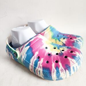 Crocs Mules Clogs Size 8 Shoes Slides Colorful Tie Dye Freesail Plush Fur‎ Lined